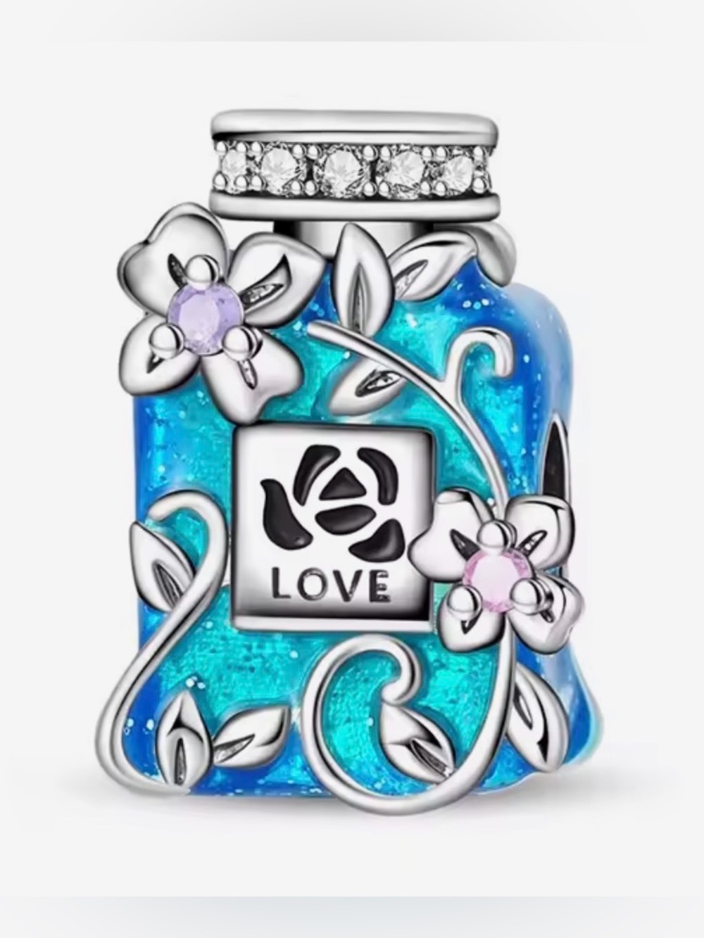 Silver & Blue Sparkle 'Love' Fancy Perfume Bottle Charm
